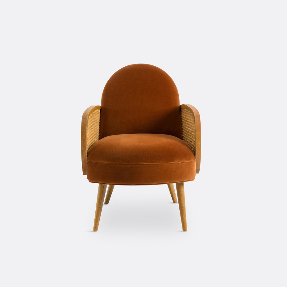 Fauteuil velours et cannage, Buisseau