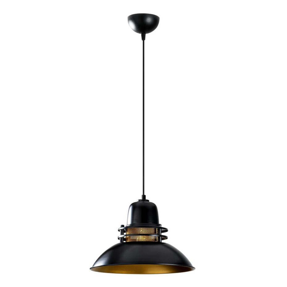 Suspension industrielle métal noir & doré, avec grille SILE