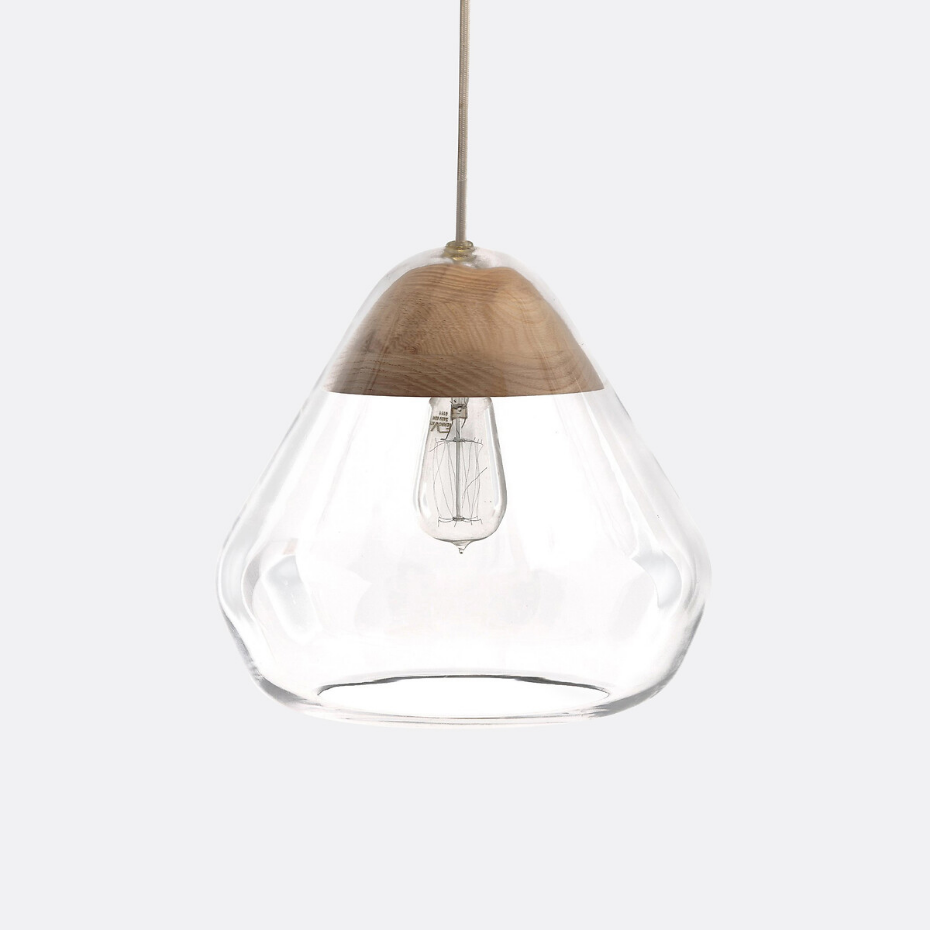 Suspension verre et frêne Ø30 cm, Nasoa