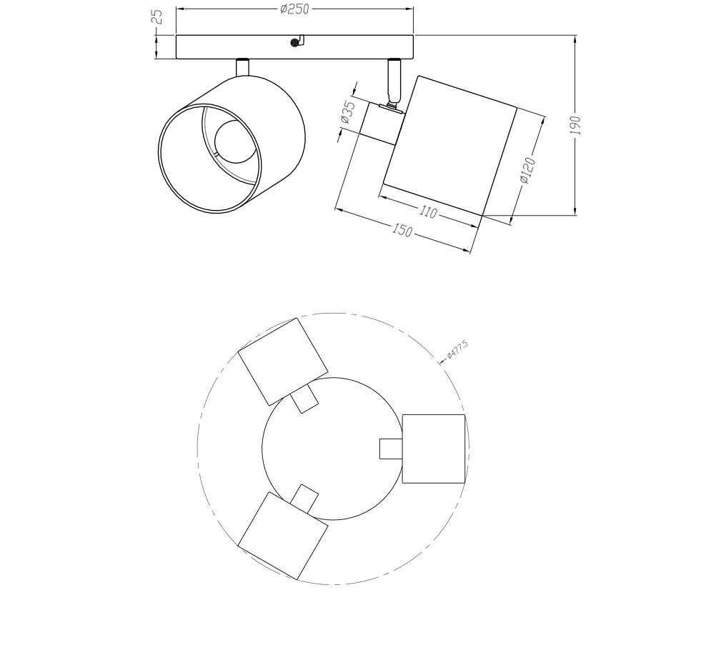 Plafonnier design en métal, D.25 , TOMMY