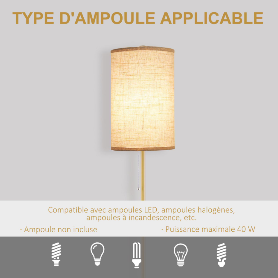 Lampadaire design néo-rétro acier doré abat-jour lin crème
