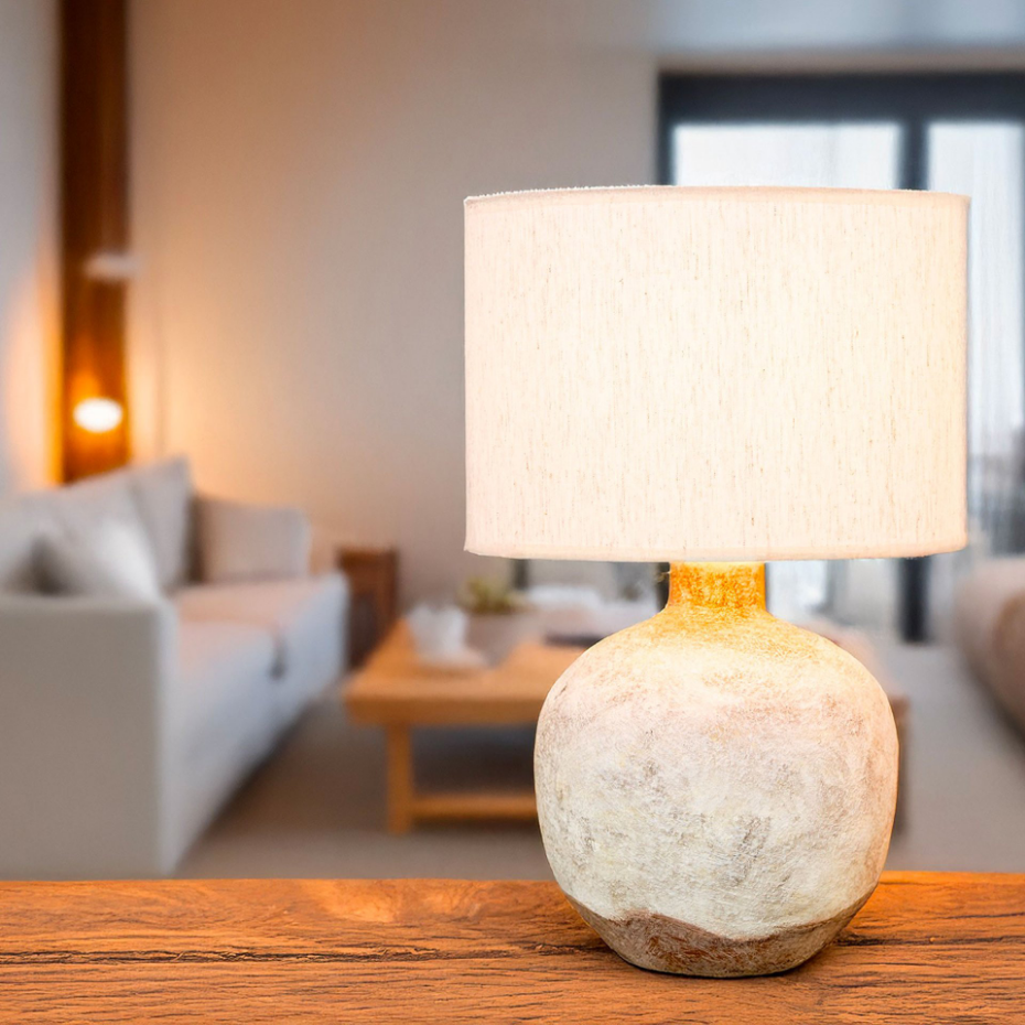 Lampe à poser en céramique grise et abat-jour beige antique 30x30x46.5cm