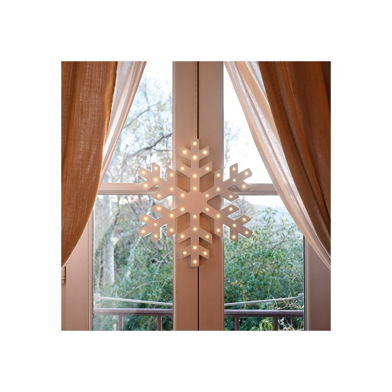 Flocon De Neige Bois Blanc Led Blanc Chaud A Pile A Suspendre