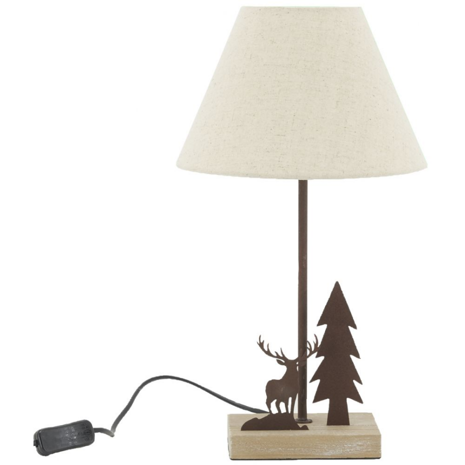 Lampe en métal et bois décor Forêt 1 cerf + 1 sapin