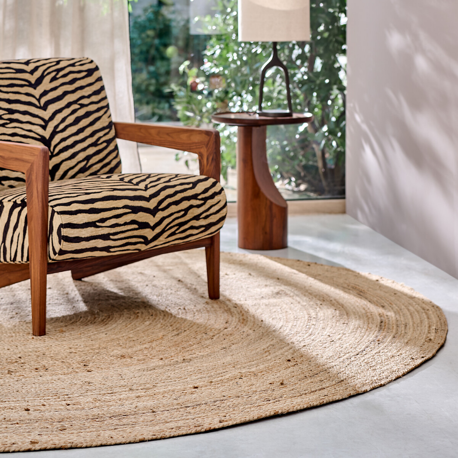 Tapis rond Ø160 cm en jute, tressé main, Hempy