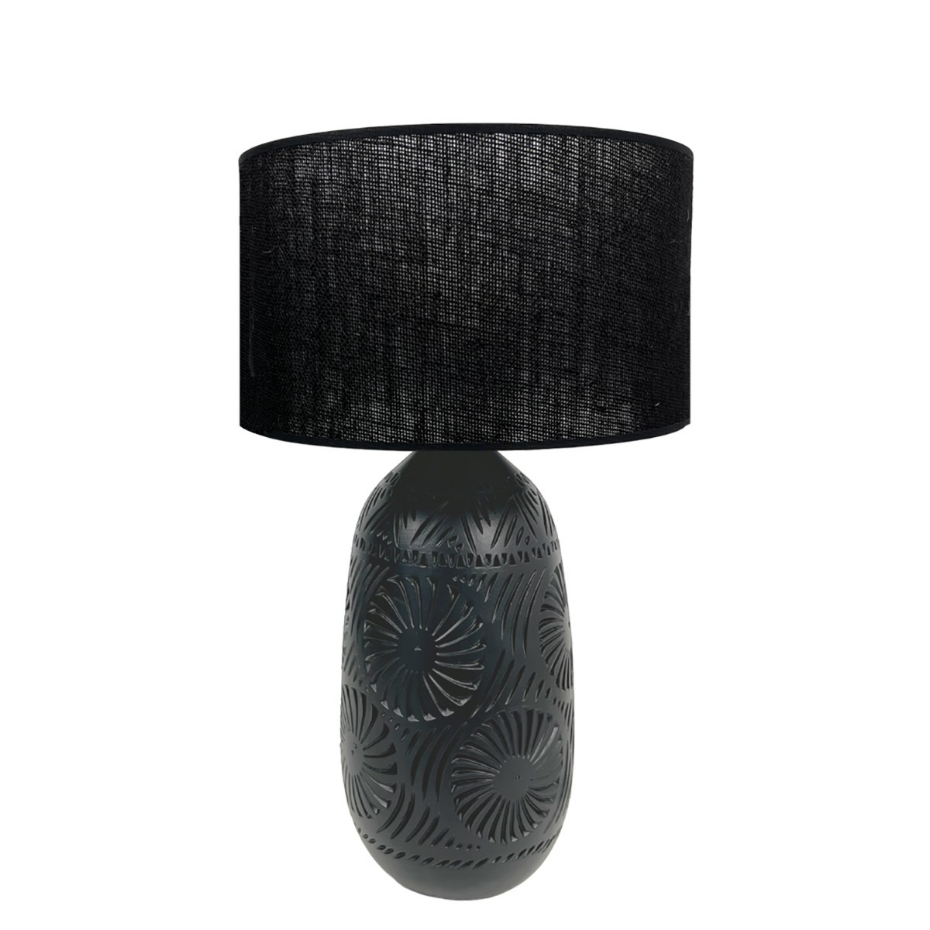 Lampe soleil en terre cuite avec abat-jour jute, KÉO SOLEIL
