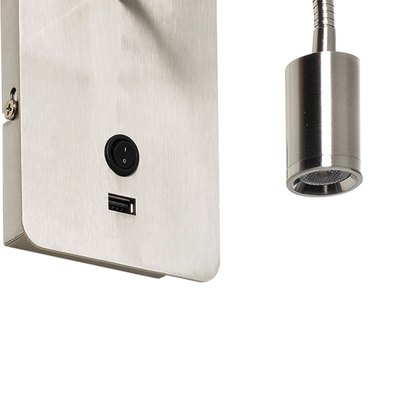 Applique Tête De Lit Flexible Focus Avec Port Usb Chrome