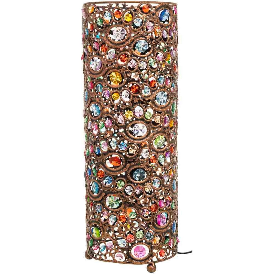 Lampe de table ronde en métal et verre coloré