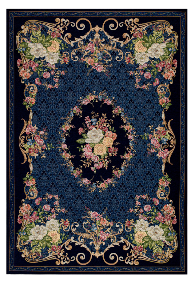 Tapis floral tissé à la machine avec bordure - Flomi