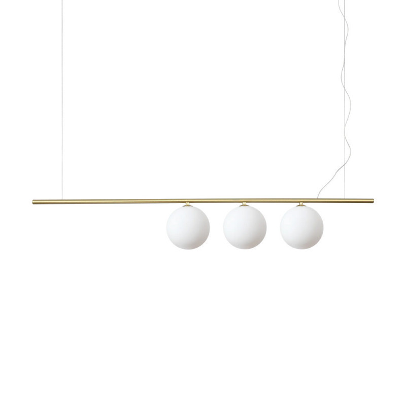 Suspension laiton mat 3 globes verre soufflé Perline