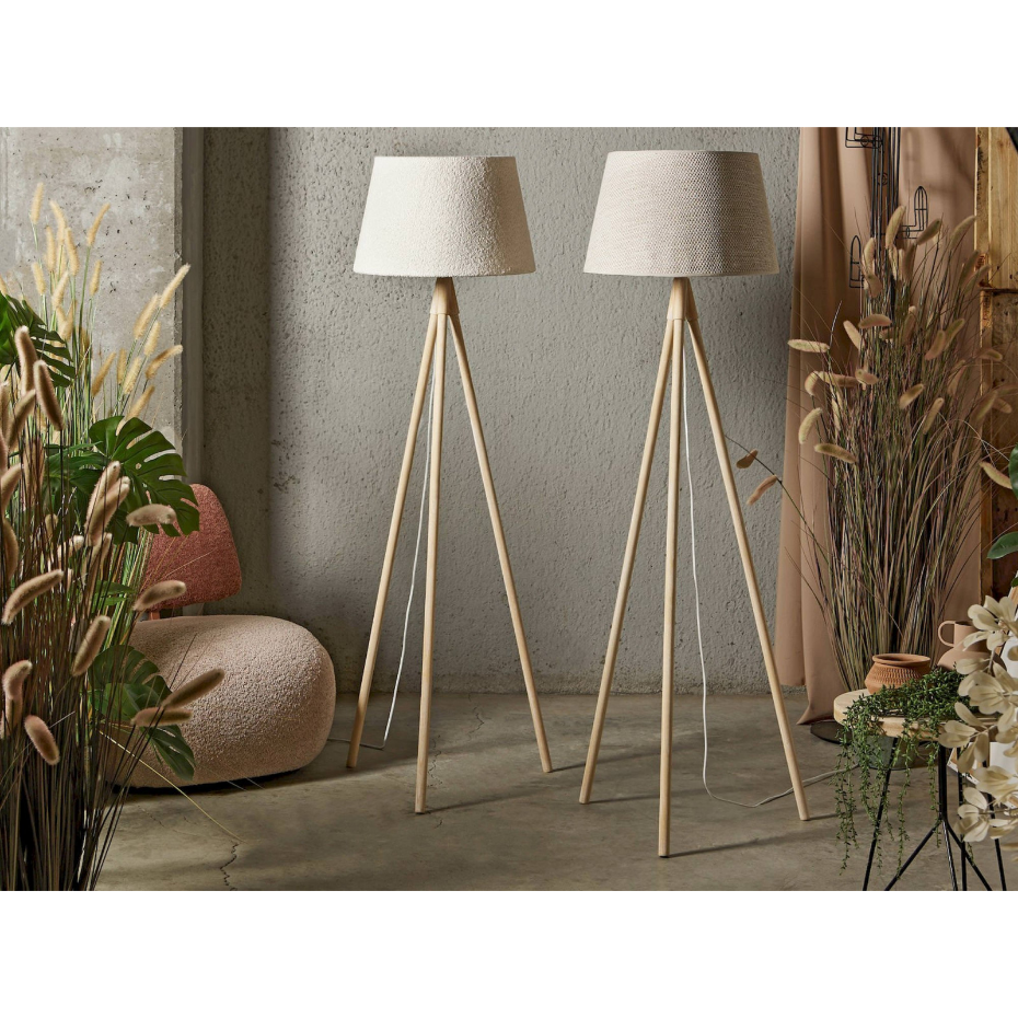Lampadaire trépied en bois avec abat-jour