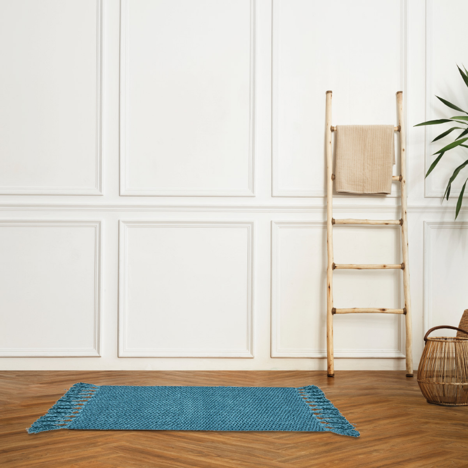 Tapis de bain déco uni à pompons en coton chenille BOLERO