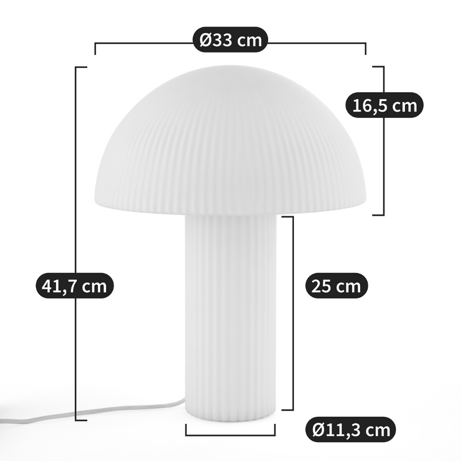 Lampe champignon verre opalin strié H41,7 cm, LOULOU