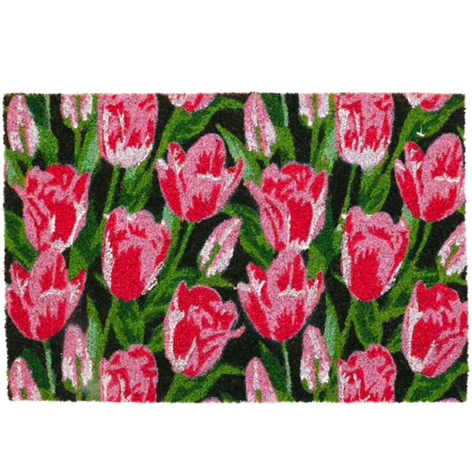 Set de 2 paillassons coco multicolores tulipes 60x40cm