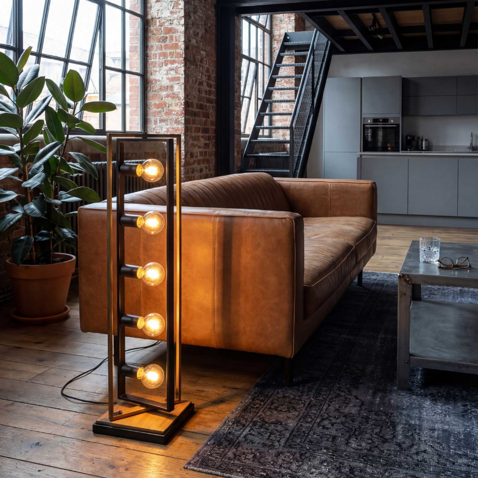 Lampadaire en métal et bois de hêtre, WOOLI