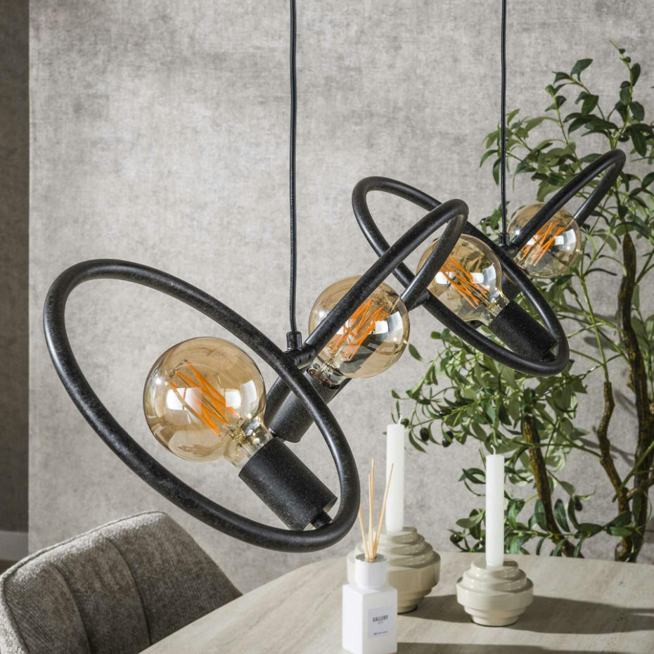 Suspension de table noire 4 anneaux métal pivotants TRIBECA