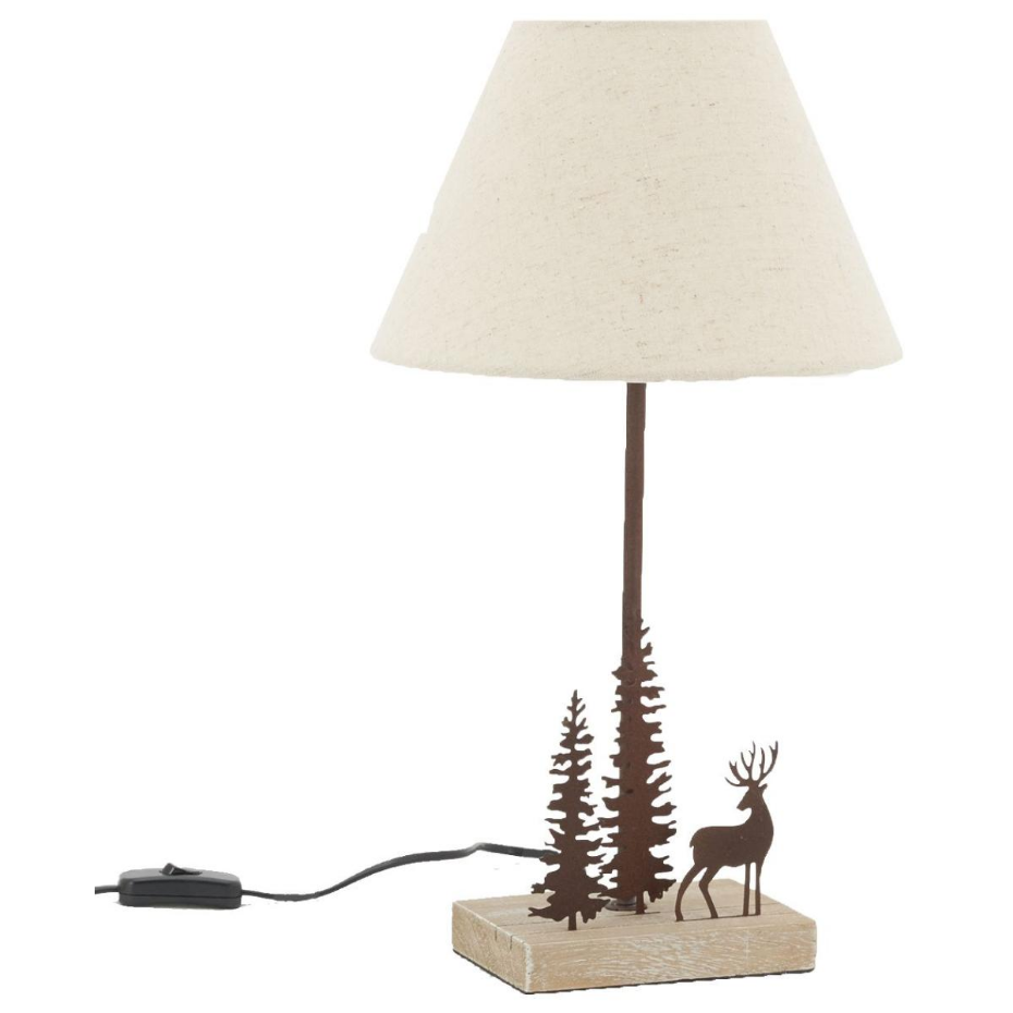 Lampe en métal et bois décor Forêt 1 cerf + 2 sapins