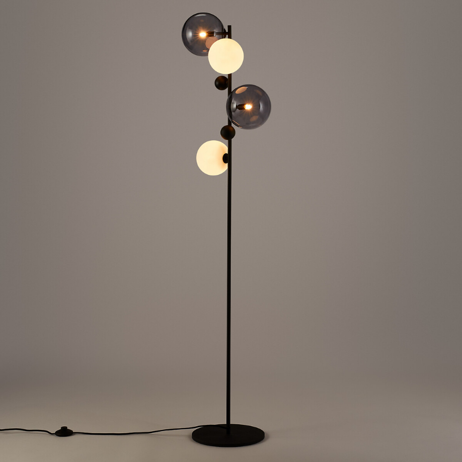 Lampadaire verre fumé et métal, Bullesco