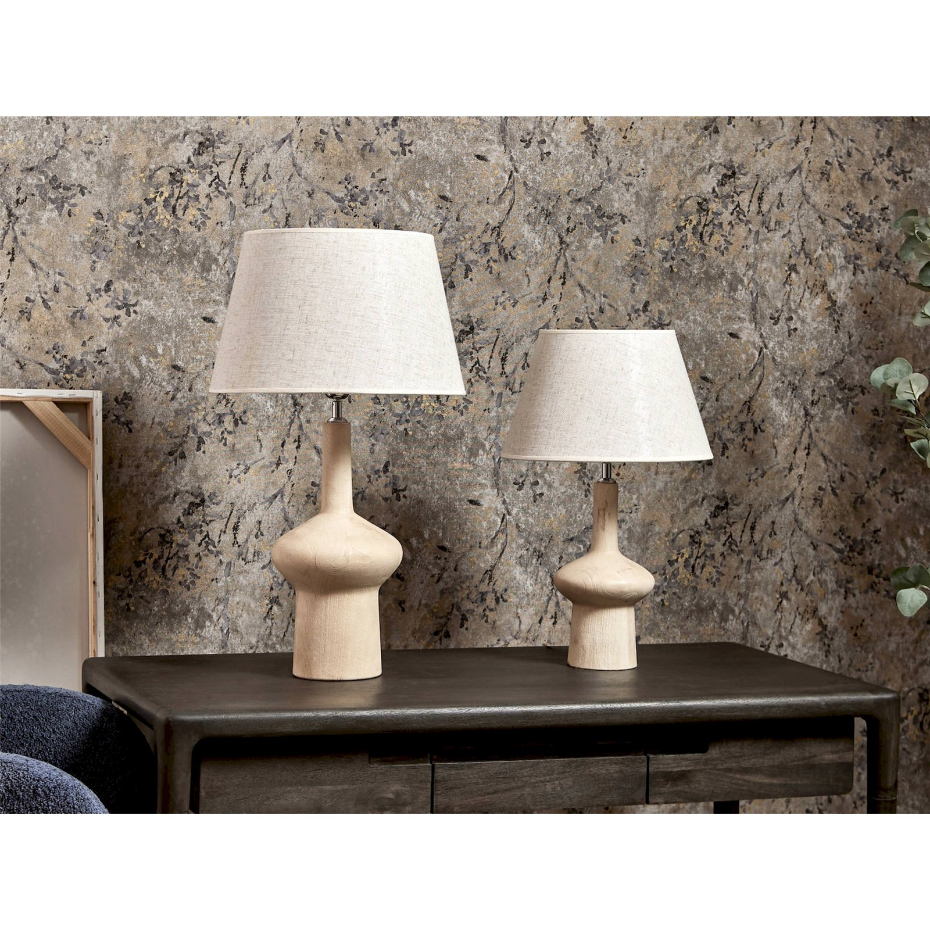 Lampe de table en bois avec abat-jour textile rond