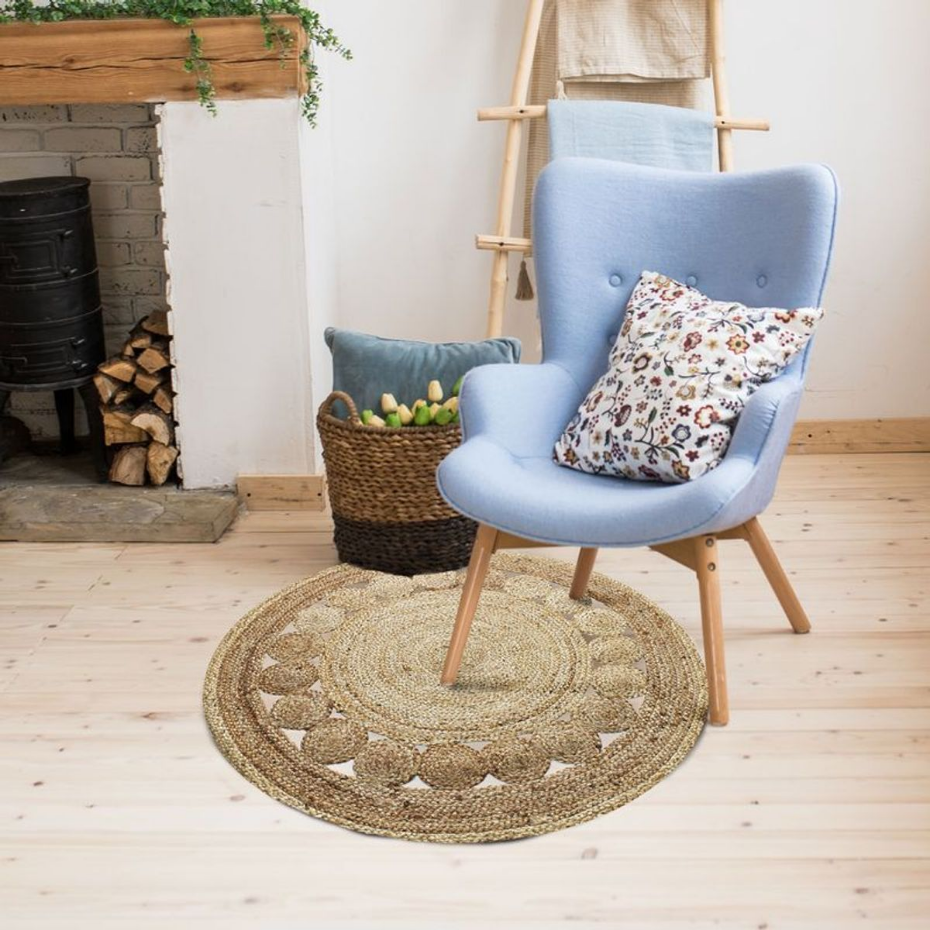 Tapis salon rond en jute rosace  FUNNY JUTE - style bohème