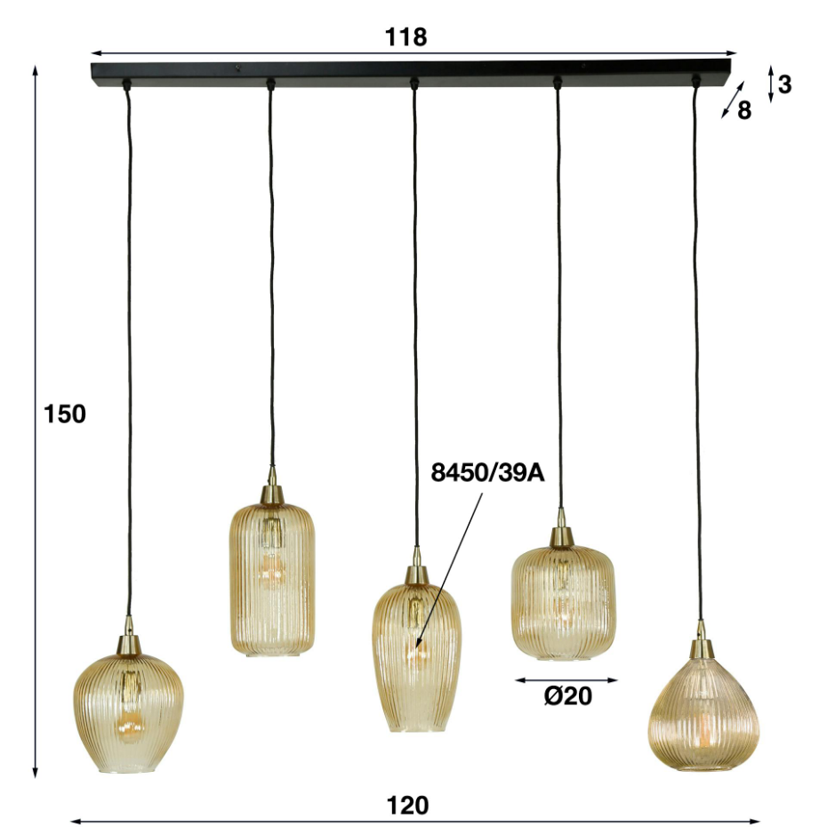 Suspension vintage multiple 5 lampes NOVA