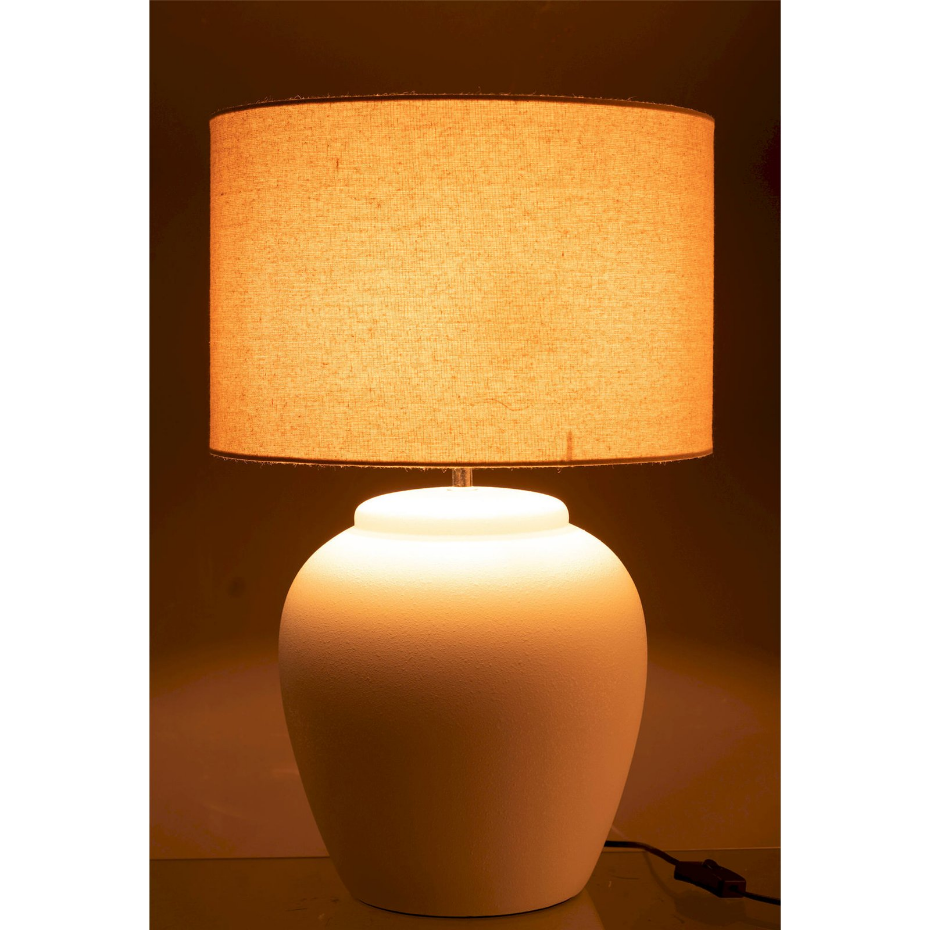 Lampe de salon en poterie avec abat-jour lin rond