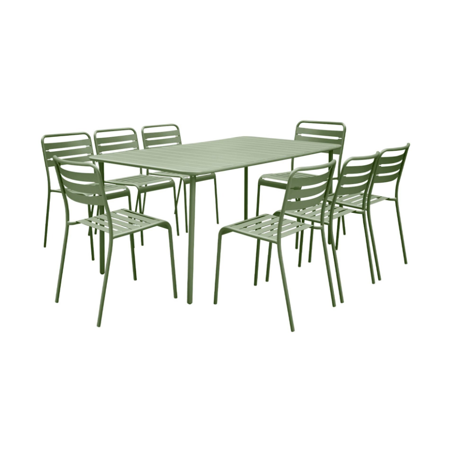 Table de jardin métal + 8 assises AMÉLIA
