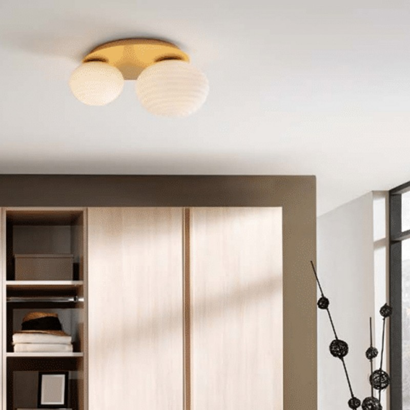 Plafonnier 2 Globes Relief Ciao Laiton Mat