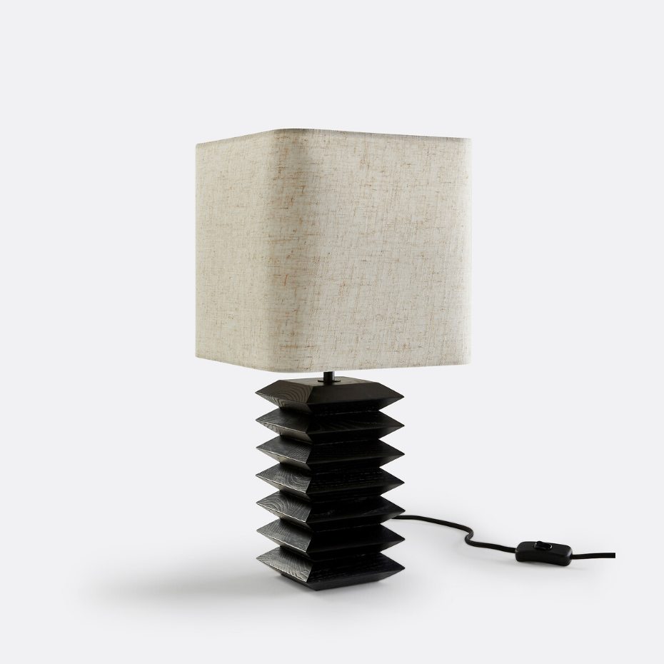 Lampe à poser en frêne massif et lin, Remilo