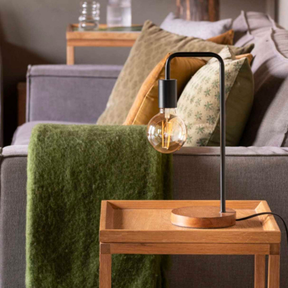 Lampe à Poser Courbée Design en Bois et Métal Noir