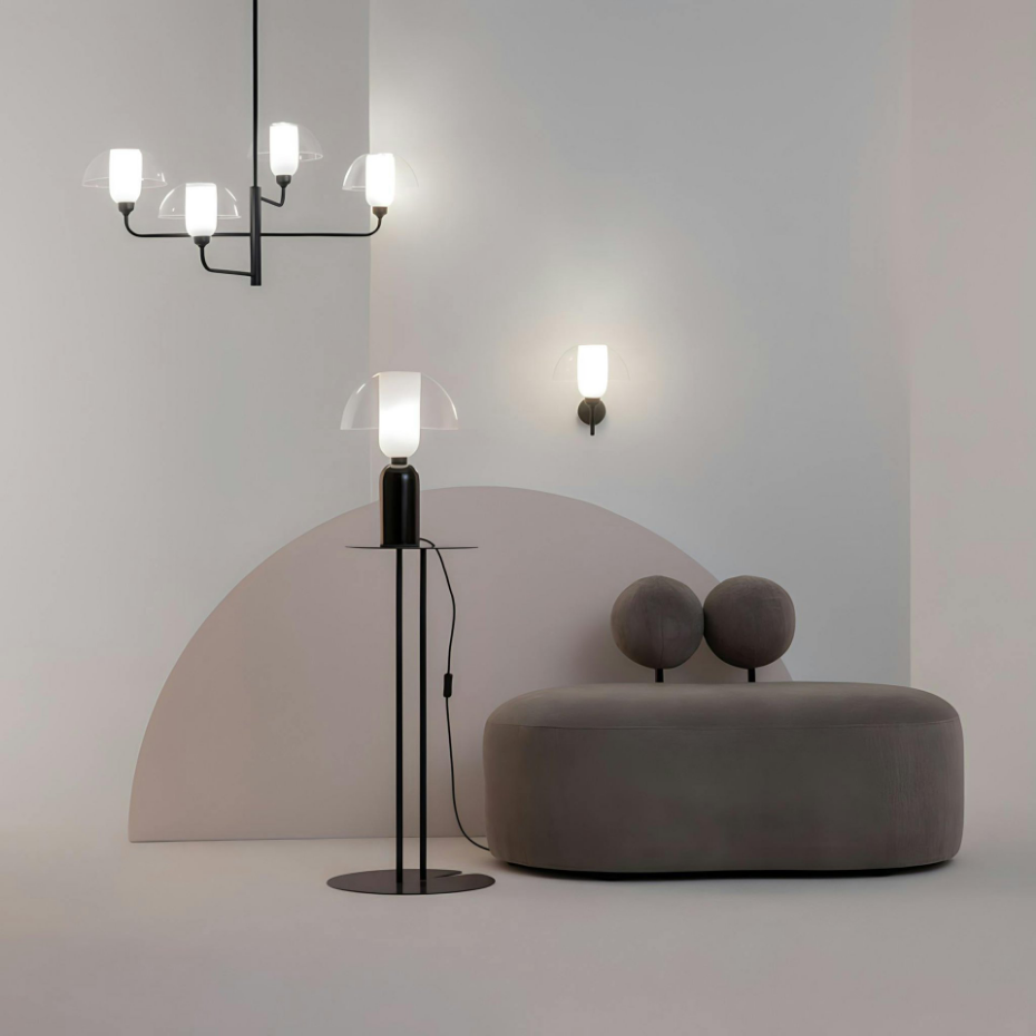 Suspension noire moderne – 4 dômes verre & opalin WINDER