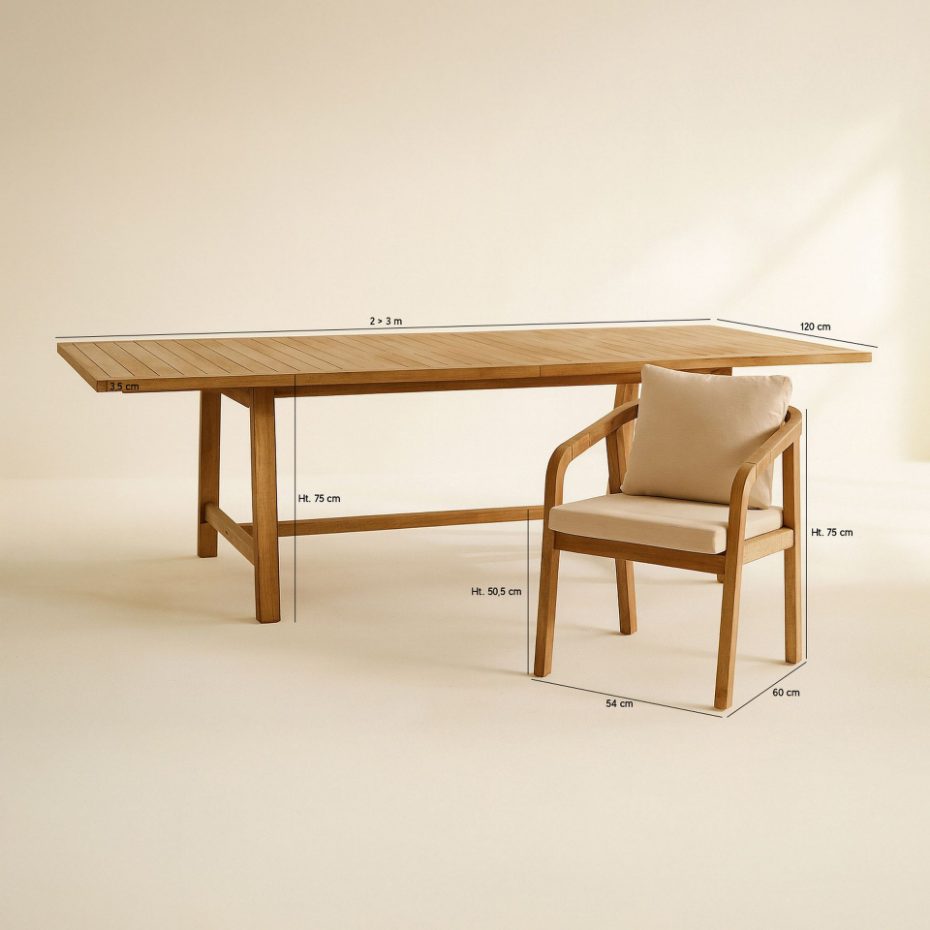 Salon de jardin table extensible 170/230cm avec 10 fauteuils en bois d'acacia, SAONA