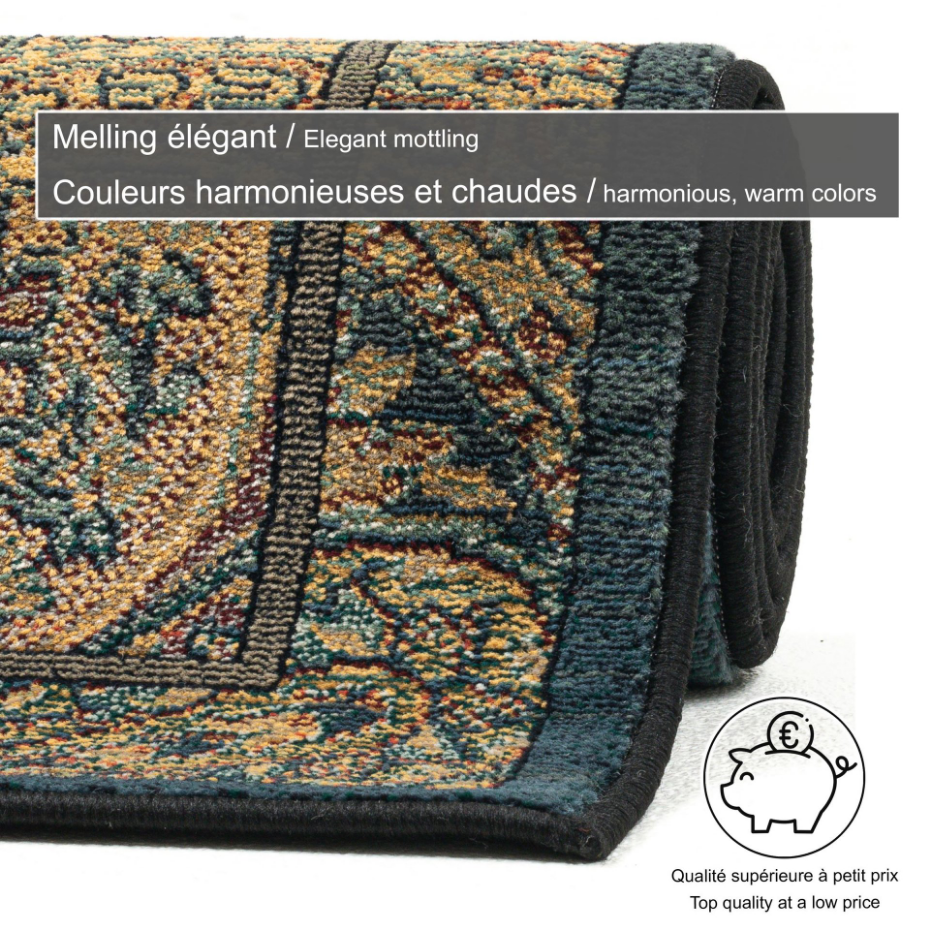 Tapis tissé à poils courts avec motif floral et bordure - Gabiro