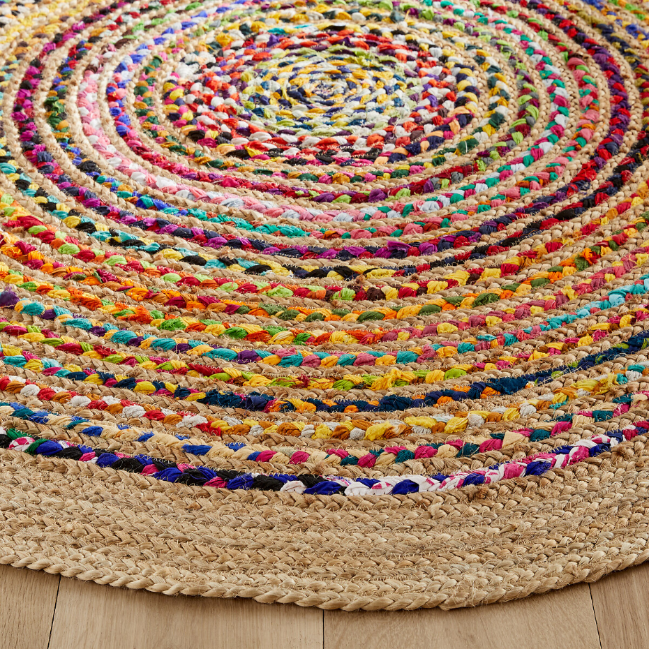 Tapis jute et coton recyclé ø150 cm, Jaco