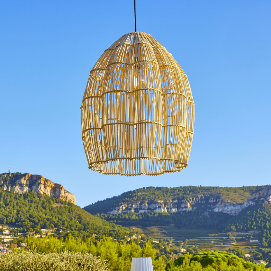 Suspension Extérieure Rotin Beige D50cm Câble 5m