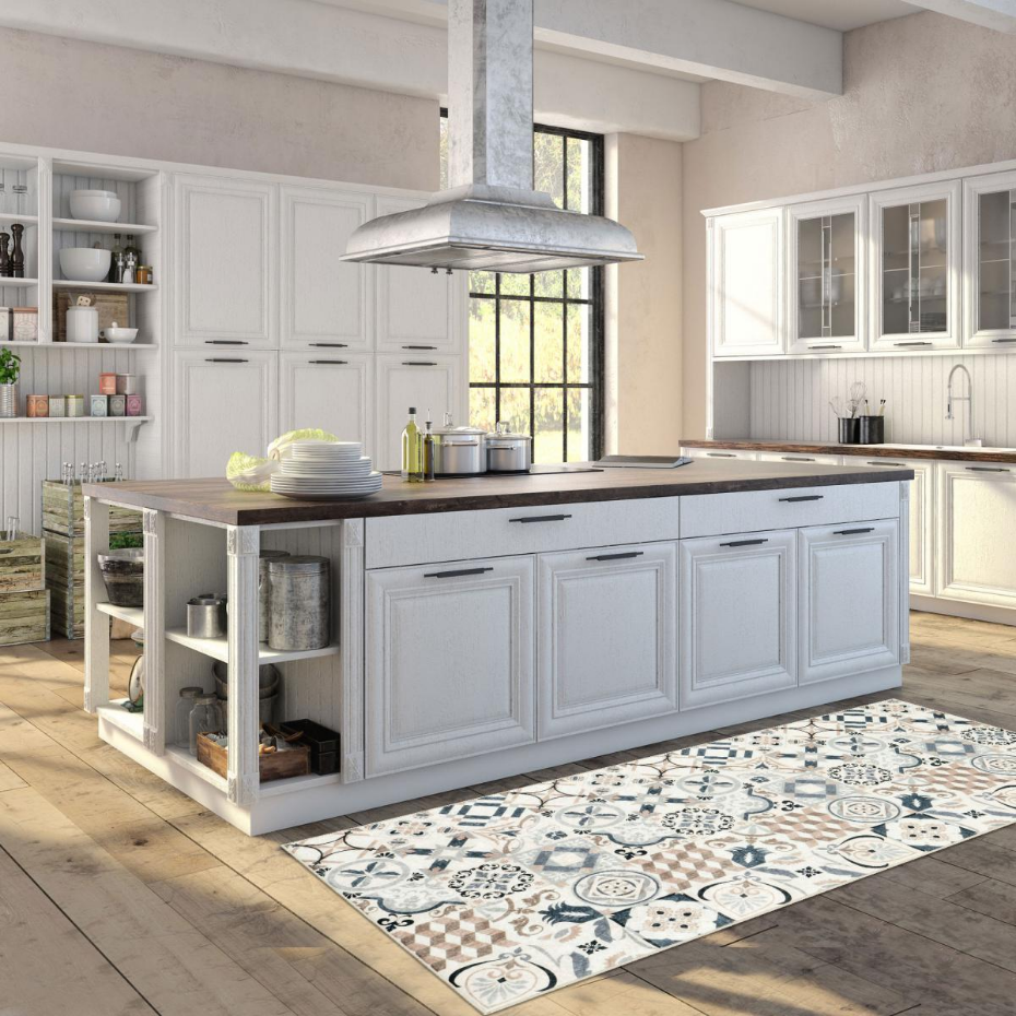 Tapis cuisine ou salle de bain motif géométrique, texture kilim, LYN11 C, design original