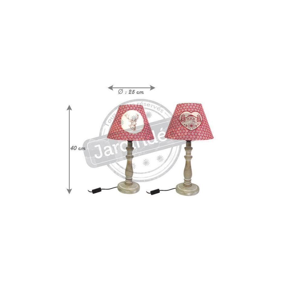 Lampe à poser en bois et coton rouge Lot de 2