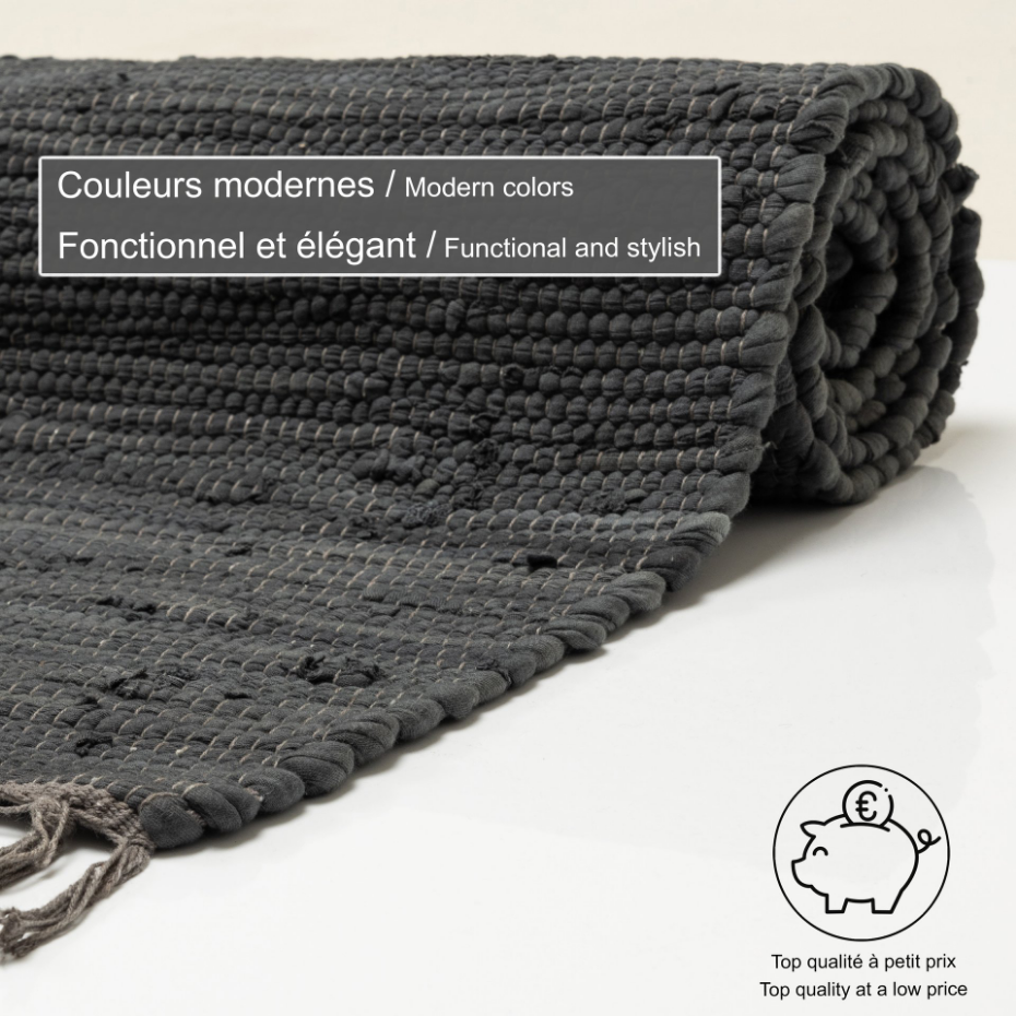 Tapis réversible coloré en coton tissé à la main - Happy Cotton