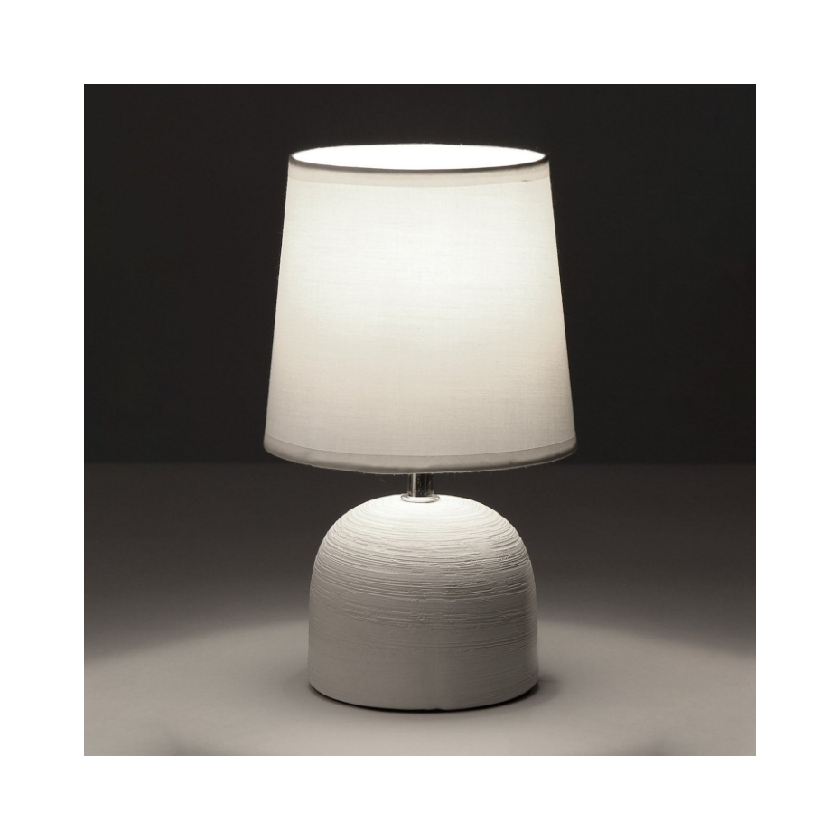 Lampe à poser ronde céramique blanche effet naturel - 16x16x27.5cm