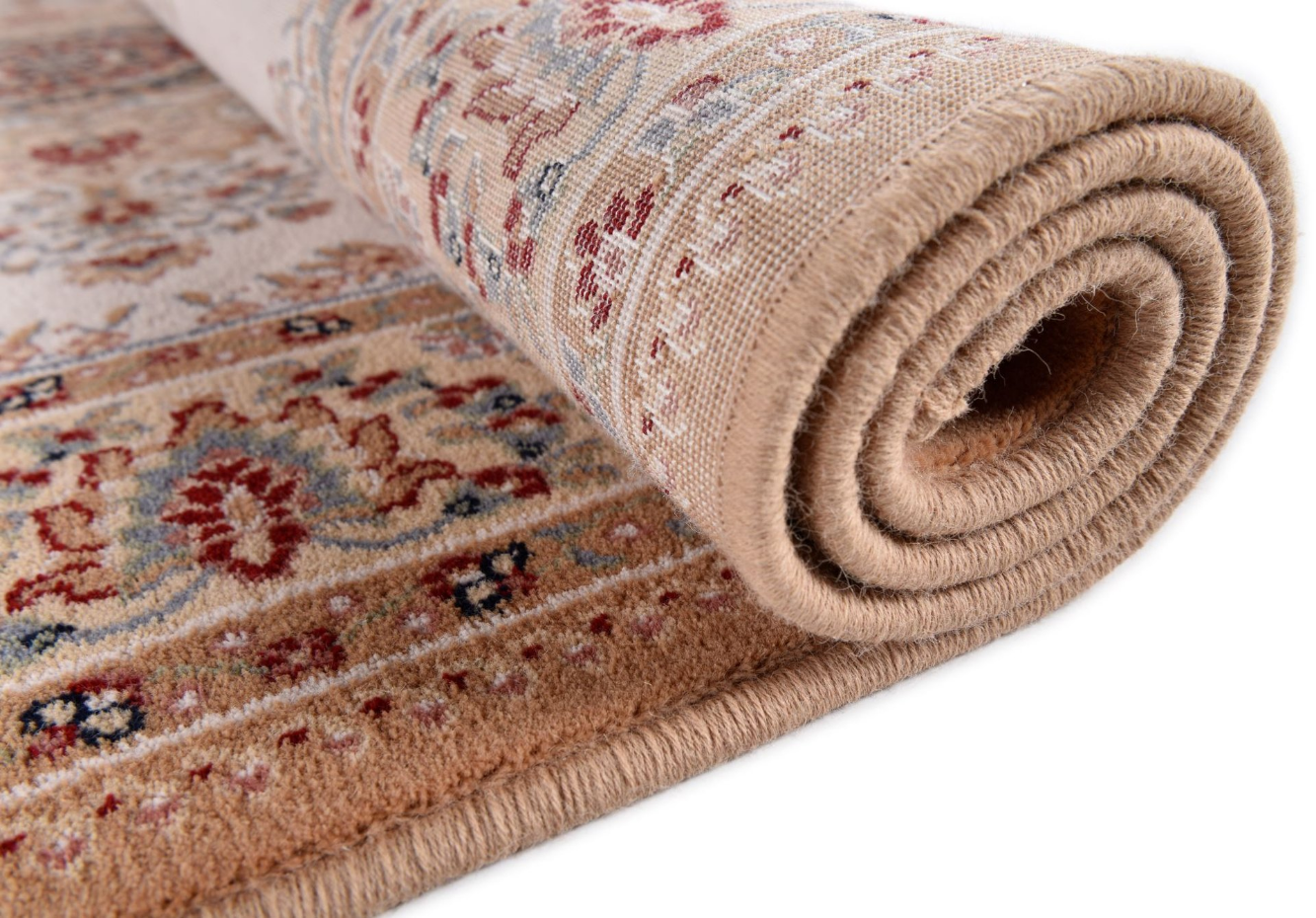 Tapis d'orient floral Dolna tissé laine naturelle
