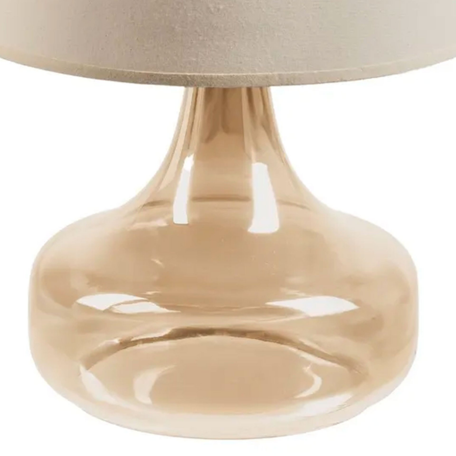 Lampe à poser pied en verre beige-doré et abat jour beige 33x33x46cm