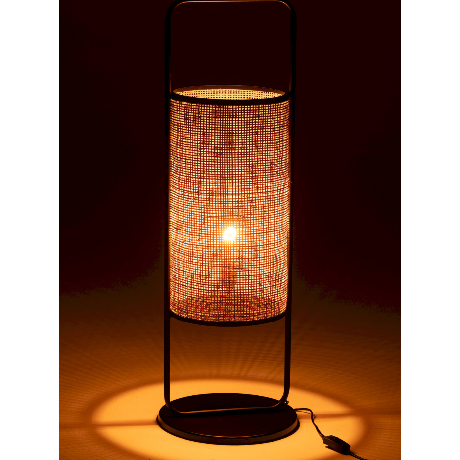 Lampe sur pied en métal et rotin forme ronde