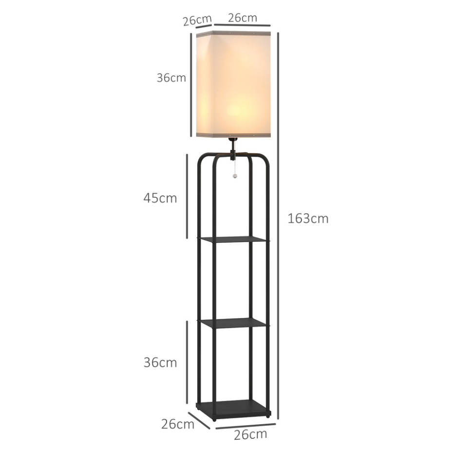 Lampadaire étagères 3 niveaux - interrupteur à tirette - noir blanc