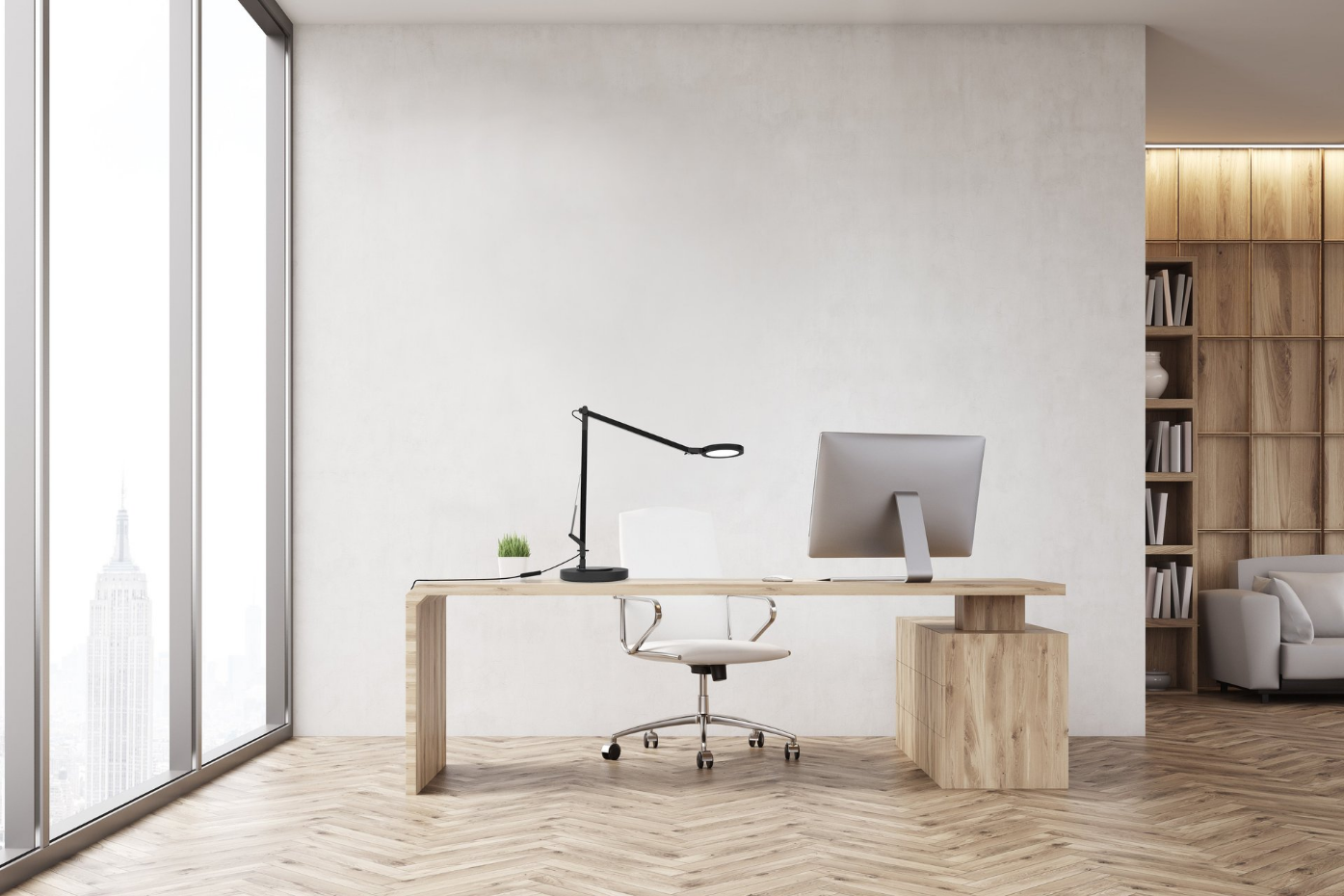 Lampe de bureau acier, aluminium sur socle BIVO