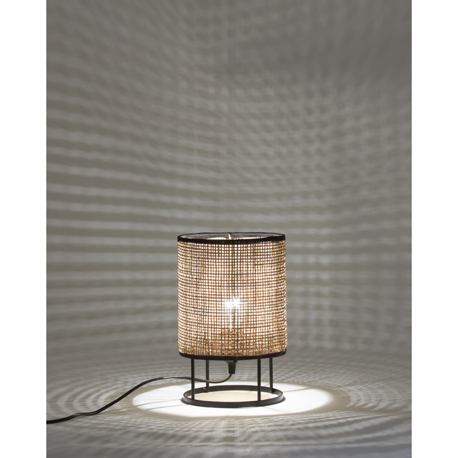 Lampe de chevet ronde en métal et cannage (Lot de 2)