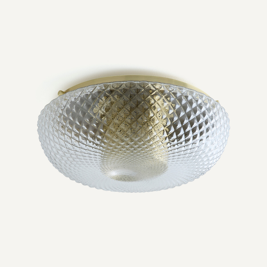 Plafonnier applique en verre ciselé et laiton, MISTINGUETT
