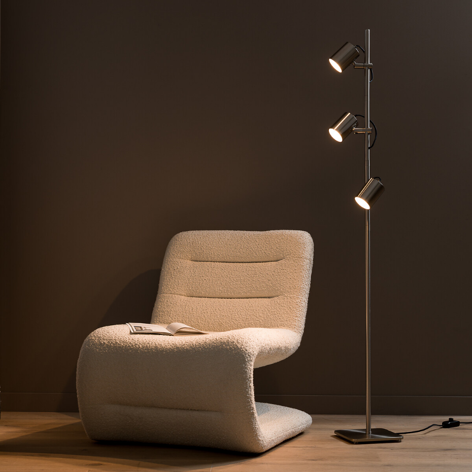 Lampadaire spots finition nickel satiné, Girevole