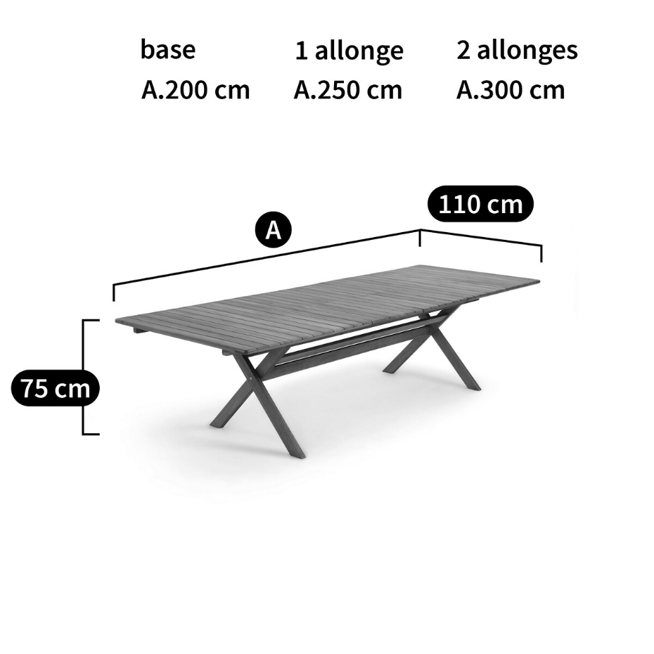 Table de jardin pliante Réalto, acacia, 2 allonges