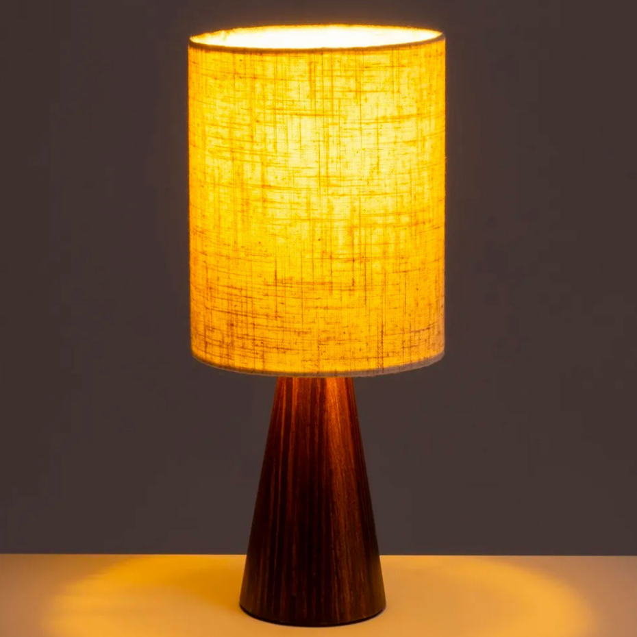 Lampe à poser en bois et abat jour lin beige 16x16x37cm