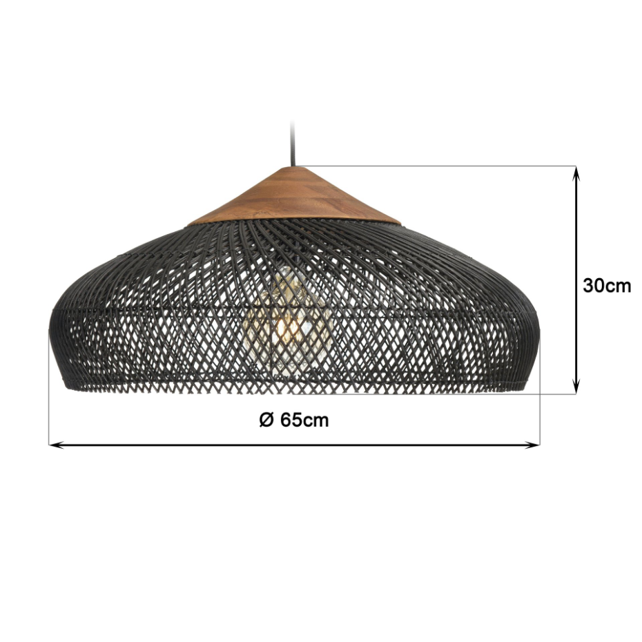 Suspension ronde 65cm en rotin et teck FOLELLI